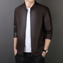Men’s PU Leather Jacket – Loose Fit, Medium Length