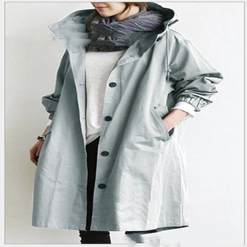 Women’s Windbreaker Jacket – Casual Hooded Quick-Dry Waterproof Coat with Loose Button Pockets for Hiking & Camping